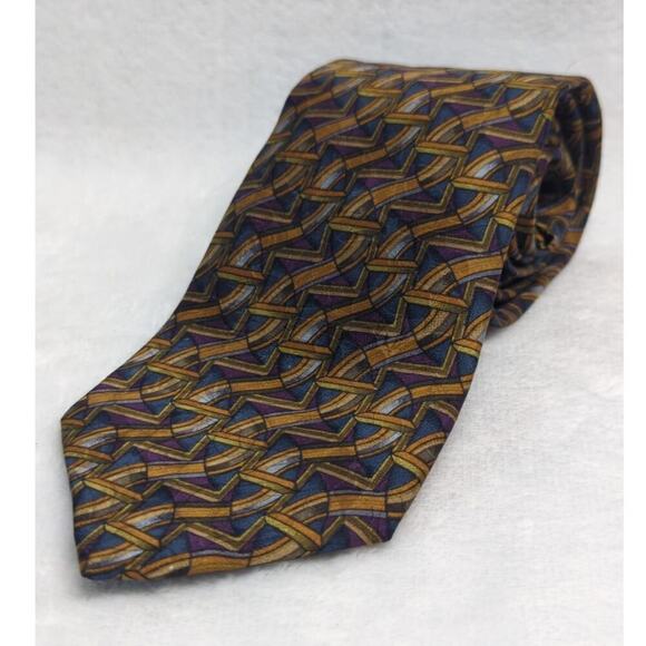 J. Garcia Neck Tie 100% Silk‎ Brown Green Abstract Design Career Work Office - Picture 1 of 6
